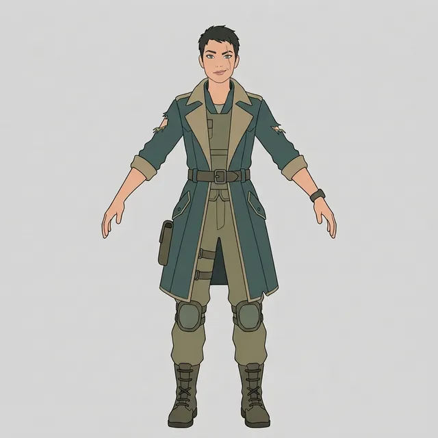 Concept art of Commander Mara Kestrel in a T-pose